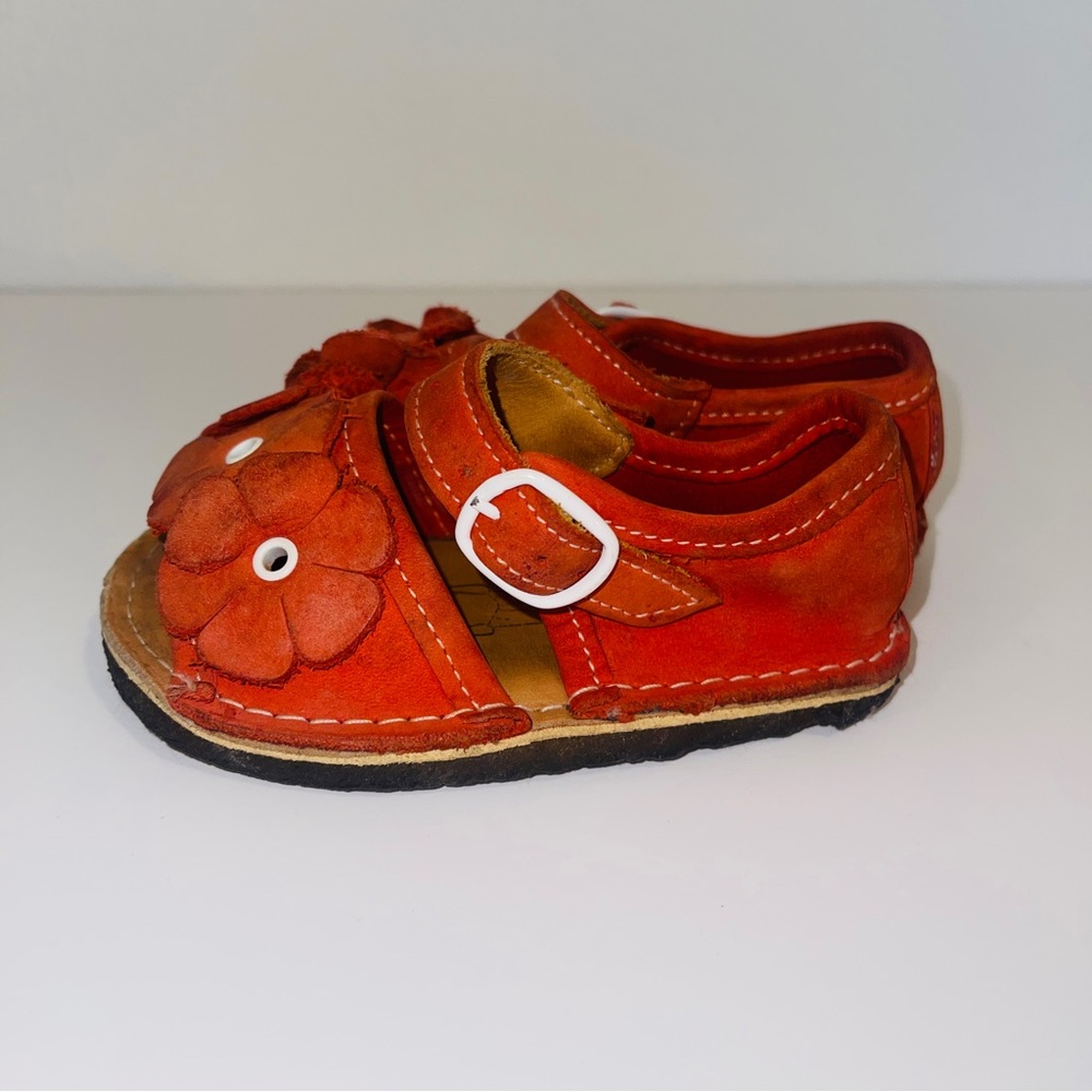 orange flower leather bear feet sandals 5